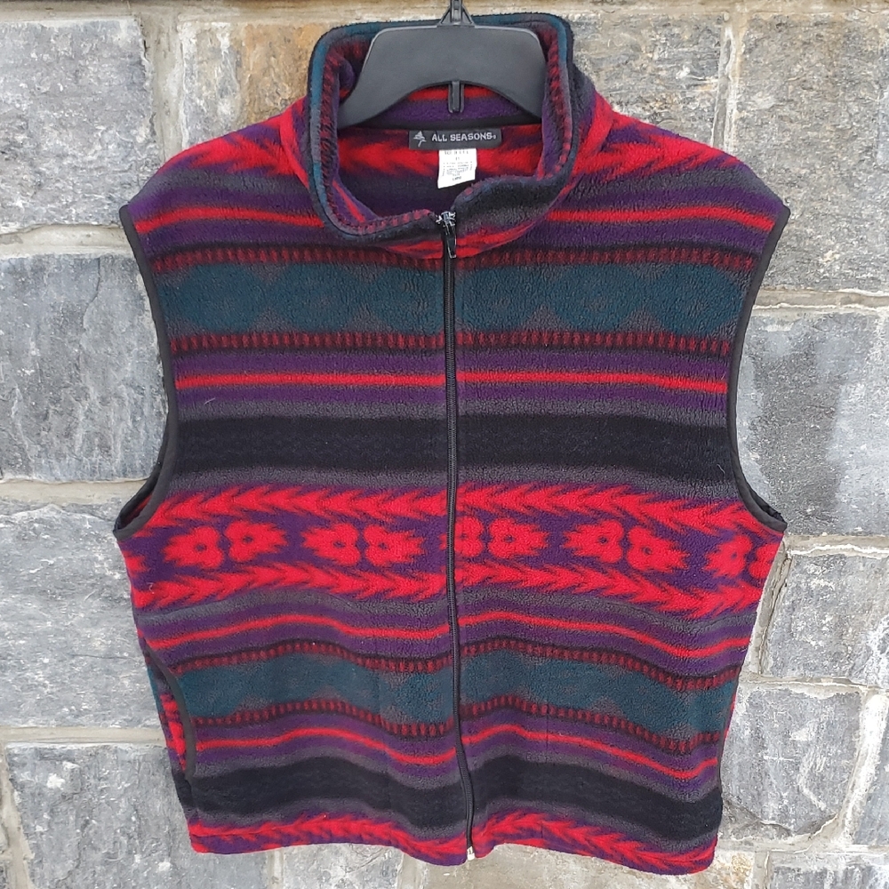 Colorful Striped Fleece Vest Vintage Style Men's Large